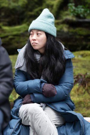 awkwafina-swan-puffer-coat